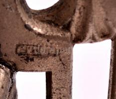 W.M.F. szecessziós talpas ón váza, jelzett, hibátlan kraklé üvegbetéttel, kopott, m: 17 cm