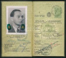 1937 Kardos Rezső Ferenc (1912-1998) kémikus, későbbi feltaláló fényképes útlevele, egyszeri meghoss...
