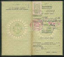 1937 Kardos Rezső Ferenc (1912-1998) kémikus, későbbi feltaláló fényképes útlevele, egyszeri meghoss...