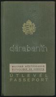 1947 Csehszlovákiára érvényes fényképes magyar útlevél női tisztviselő részére, kevés bejegyzéssel, átragasztott ("Magyar Köztársaság") előlappal