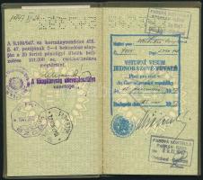 1947 Csehszlovákiára érvényes fényképes magyar útlevél női tisztviselő részére, kevés bejegyzéssel, ...