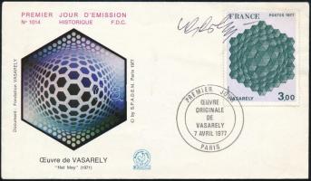1977 Victor Vasarely sajátkezű aláírása képét ábrázoló FDC-n