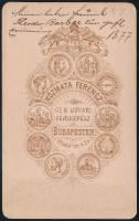 1877 Feliratozott, vizitkártya méretű portré, Kozmata Ferencz budapesti műterméből, 10,5x6,5 cm