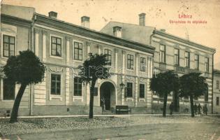 1910 Leibic, Leibitz, Lubica; Városháza és a községi iskola. W. L. Bp. 2883. Kiadja Götz Amália / town hall, school (EK)