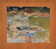 Vaszary jelzéssel: Csónakok. Vegyes technika, papír, 38×45 cm