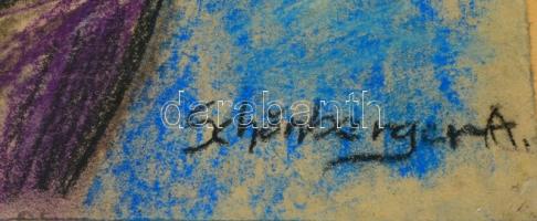 Schönberger jelzéssel: hajók a hídnál. Pasztell, papír, üvegezett keretben, 31×45 cm