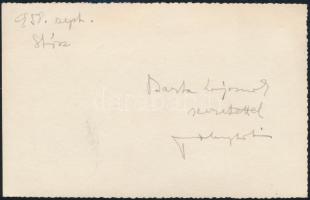 1958 Stósz, Fábri Zoltán (1897-1970) író fotója, a hátoldalán Barta Lajos (1878-1964) írónak szóló d...