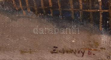 Zorkóczy jelzéssel: Téli hangulat. Olaj, vászon, festék kopásokkal,  21×31 cm