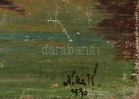 Olvashatatlan jelzéssel: Csónakázó. Olaj, vászon, festék hibákkal, 29×18 cm