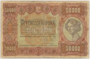 1923. 50.000K Orell Füssli piros sor- és sorozatszám T:III- Hungary 1923. 50.000 Korona Orell Füssli red serial C:VG Adamo K45