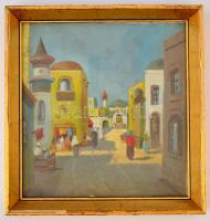 Olvashatatlan jelzéssel: Arab utca részlet. Tempera, papír, üvegezett keretben, 23×21 cm