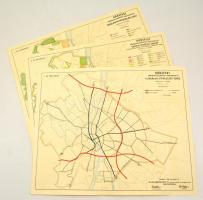 1946 Budapest Városfejlesztési rogramja 3 db térkép. Közúthálózat, Fürdőhelyek térképe, Építési övezetek térképe. 52x41 cm