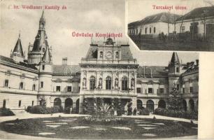 1914 Komját, Komjatice; Báró Wodianer kastély, Turcsányi utca, üzlet / castle, shop, street