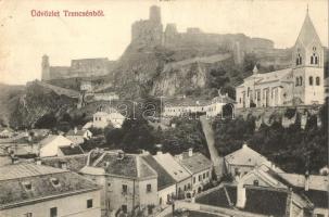 1908 Trencsén, Trencín; vár, Kegytemplom a Várhegyen. Szold nyomda kiadása / Trenciansky hrad / castle, church (EK)