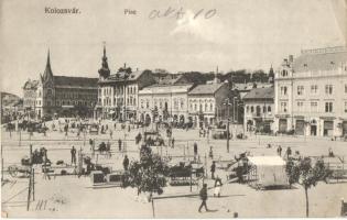 1915 Kolozsvár, Cluj; Piac, piaci árusok, Weisz Lázár, Kohn Izsák üzlete. Kiadja a Ludasy tőzsde / market square, market vendors, shops (EK)