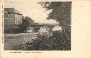 Nagybánya, Baia Mare; Zazar híd az iskolával. Kiadja Kovács Gyula / Sasar river bridge with school (EK)