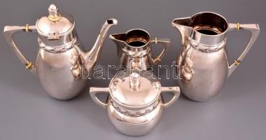 Art deco ezüst (Ag.) kiöntő készlet, elefántcsont gyűrűkkel, jelzett, mesterjeggyel (HS), összesen: ...