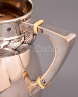 Art deco ezüst (Ag.) kiöntő készlet, elefántcsont gyűrűkkel, jelzett, mesterjeggyel (HS), összesen: ...