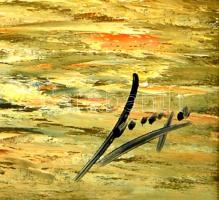 Olvashatatlan jelzéssel: Mediterrán háza parton. Olaj, farost, keretben, 40×30 cm