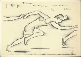 Molnár C. Pál (1894-1981): Futóverseny, kis szériás ofszet, papír, 30×21 cm