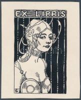 Tichy Gyula (1879-1920): Ex kibris, linómetszet-papír 7,5x4,5 cm