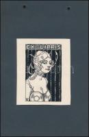 Tichy Gyula (1879-1920): Ex kibris, linómetszet-papír 7,5x4,5 cm