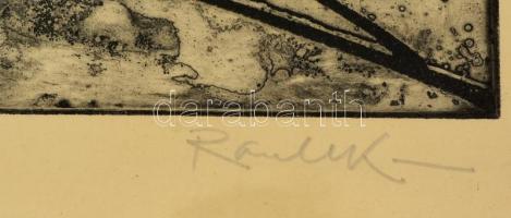 Olvashatatlan jelzéssel: Lovas. Rézkarc, papír, üvegezett keretben, 20×48 cm