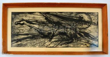 Olvashatatlan jelzéssel: Lovas. Rézkarc, papír, üvegezett keretben, 20×48 cm