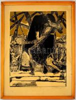 Stettner Béla (1928 - 1984): Piéta II. Monotípia, papír, jelzett, foltos, üvegezett keretben, 53×39 ...