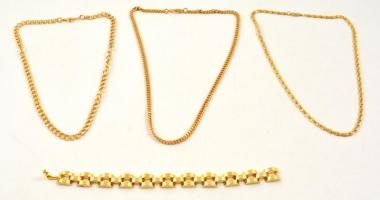 1 db aranyszínű karkötő + 3 db aranyszínű nyaklánc, különböző méretben