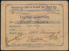 1923 A Kunszentmártoni Iparos és Kereskedő Ifjak Önképző Köre által borbély számára kiállított tagsági igazolvány