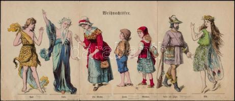 cca 1900 Jelmez illusztrációk, német szöveggel, szakadt, 42×36 cm