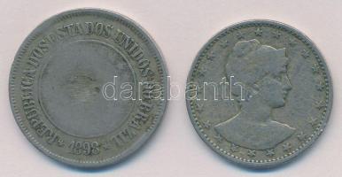 Brazília 1898. 200R Cu-Ni + 1901. 400R Cu-Ni T:2-,3 egyiken mély karc
Brazil 1898. 200 Reis Cu-Ni +...