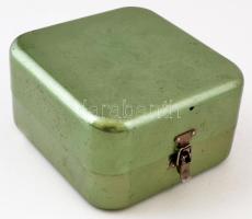 Retró úti kávéfőző, fém dobozban, 16×16×9 cm