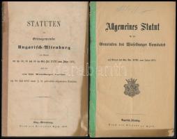 1873 Moson vármegye és Mosonmagyaróvár statutumai. 2 német nyelvű kiadvány. 32 + 21 p.