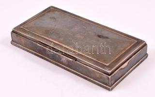 Ezüst(Ag) szivartartó doboz, fa berakással, jelzett, 16×8×2,5 cm, bruttó: 211 g