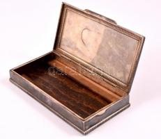 Ezüst(Ag) szivartartó doboz, fa berakással, jelzett, 16×8×2,5 cm, bruttó: 211 g