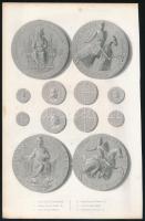 cca 1880 John Balliol és II. Dávid skót királyok pecsétjeinek és érmeinek képei, acélmetszet, papír, 24,5×16 cm