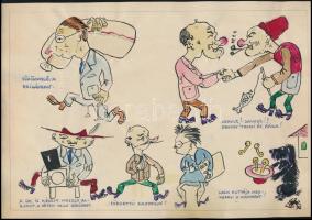 Berecz jelzéssel: 8 db humoros rajz, vegyes technika, papír, 30×21 cm
