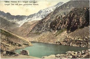 1911 Tátra, Magas Tátra, Vysoké Tatry; Hosszú tó, Lengyel nyereg a kis Viszokával. Kiadja Cattarino S. utóda Fölfes Samu 6. sz. / Langer See, Polnischer Kamm mit klein Viszoka / Dlhé pleso, Polsky hreben, Vychodná Vysoká (EK)