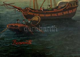 Benvenuti jelzéssel: Velence. Olaj, fatábla, 26×40 cm