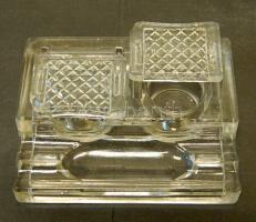 cca 1920 Kristály tinta és toll-tartó eltolható fedőüveggel