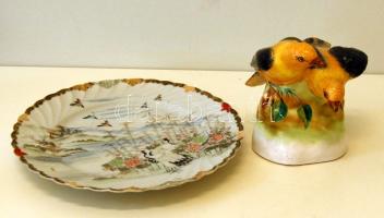 Dekoratív kézzel festett, madarakat ábrázoló tányér + madarakat ábrázoló kerámia
