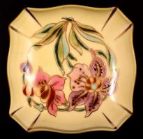 Zsolnay porcelán virágmintás váza és dobozka, kézzel festett, jelzett, hibátlan, m: 18 cm, 10×10×6 c...