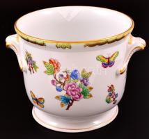 Herendi Viktória mintás porcelán kaspó, kézzel festett, jelzett, hibátlan, m: 14 cm, d: 16 cm