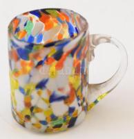 Muránói kiöntő + 8 db mini csésze, több rétegű, jelzés és csorba nélkül, m: 23 cm, m: 4,5 cm (8×)