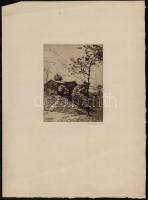 Bajor Ágost (1892-1958): Ház a hegytetőn. Rézkarc, papír, jelzett, 15×12 cm