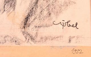 Czóbel jelzéssel: Női akt vázlat. Szén, papír, 33×22 cm