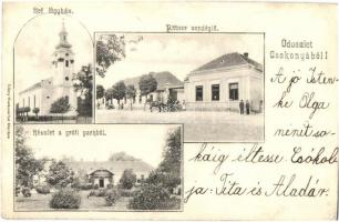 1906 Csokonya, Csokonyavisonta; Református egyház temploma, gróf Széchenyi Géza kastélya és park, Pittner vendéglője. Lőwy Márkusz fia kiadása (Rb)