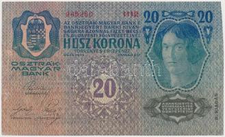 1913. 20K piros "Deutschösterreich" felülbélyegzéssel T:II vágott, szakadás